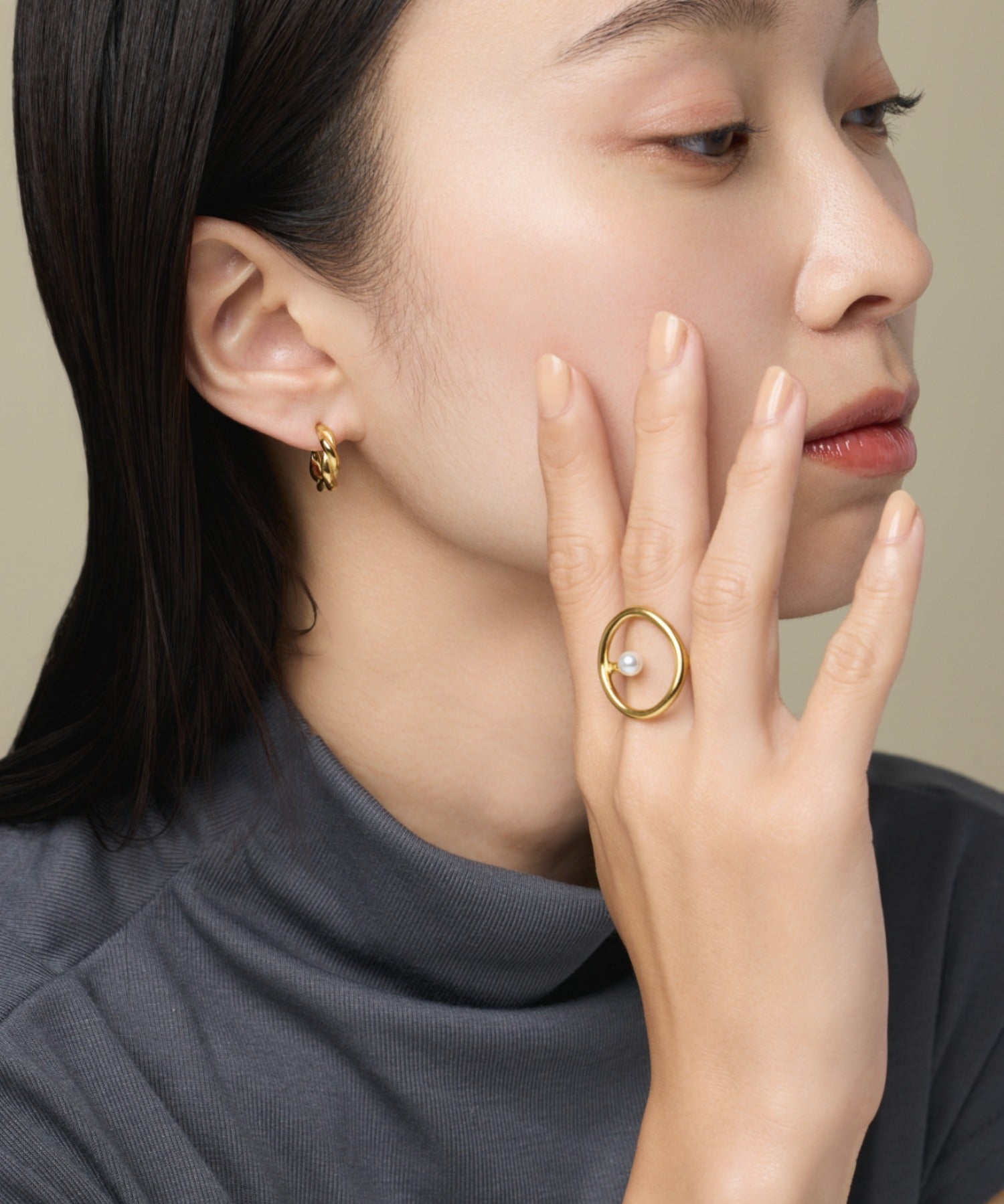 ciite' シーテ リング 【 金属アレルギー対応 】 オーバルパールリング サージカルステンレス