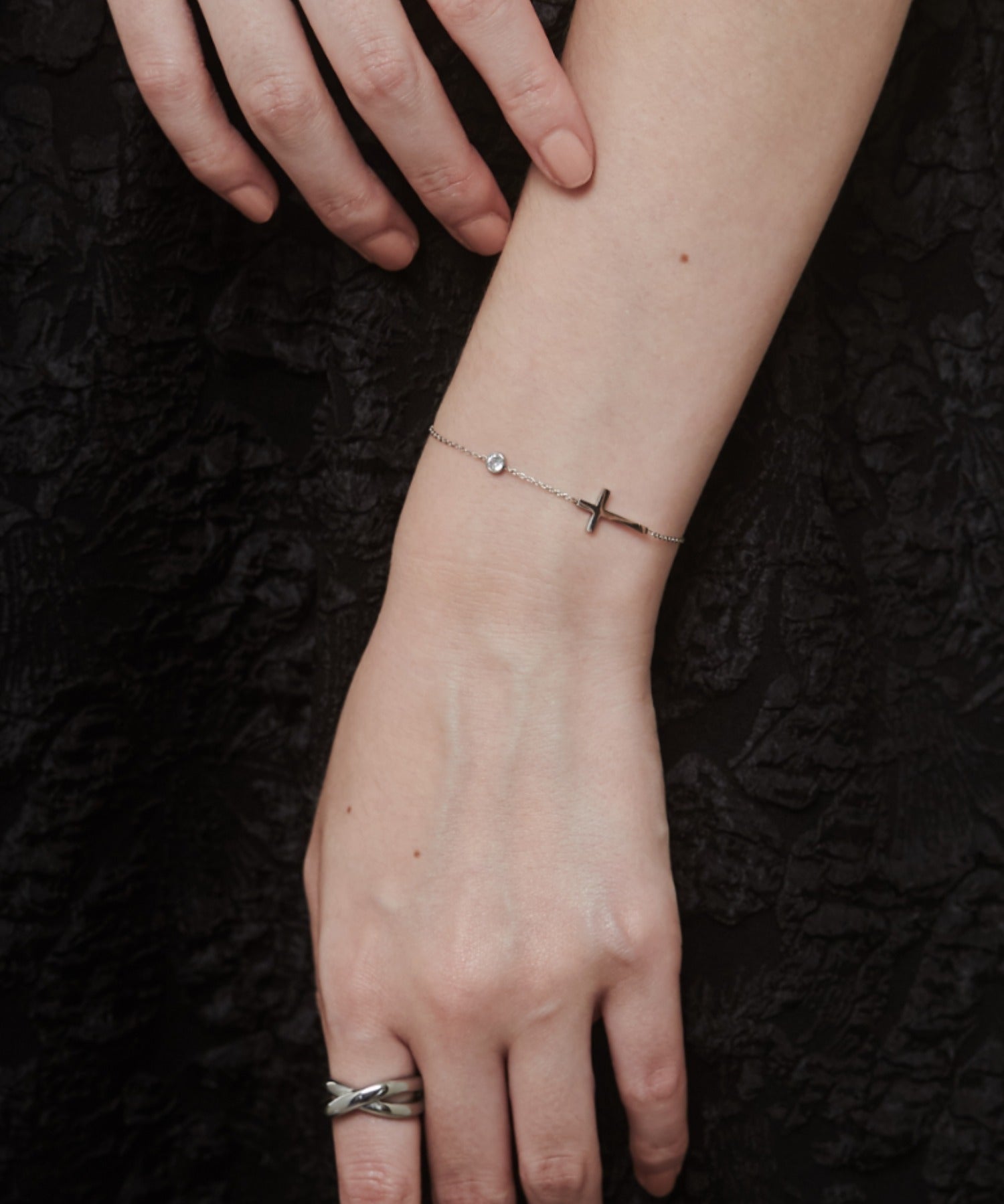 ciite' シーテ ブレスレット 【 金属アレルギー対応 】 クロスビジューブレスレット サージカルステンレス シルバー FREE