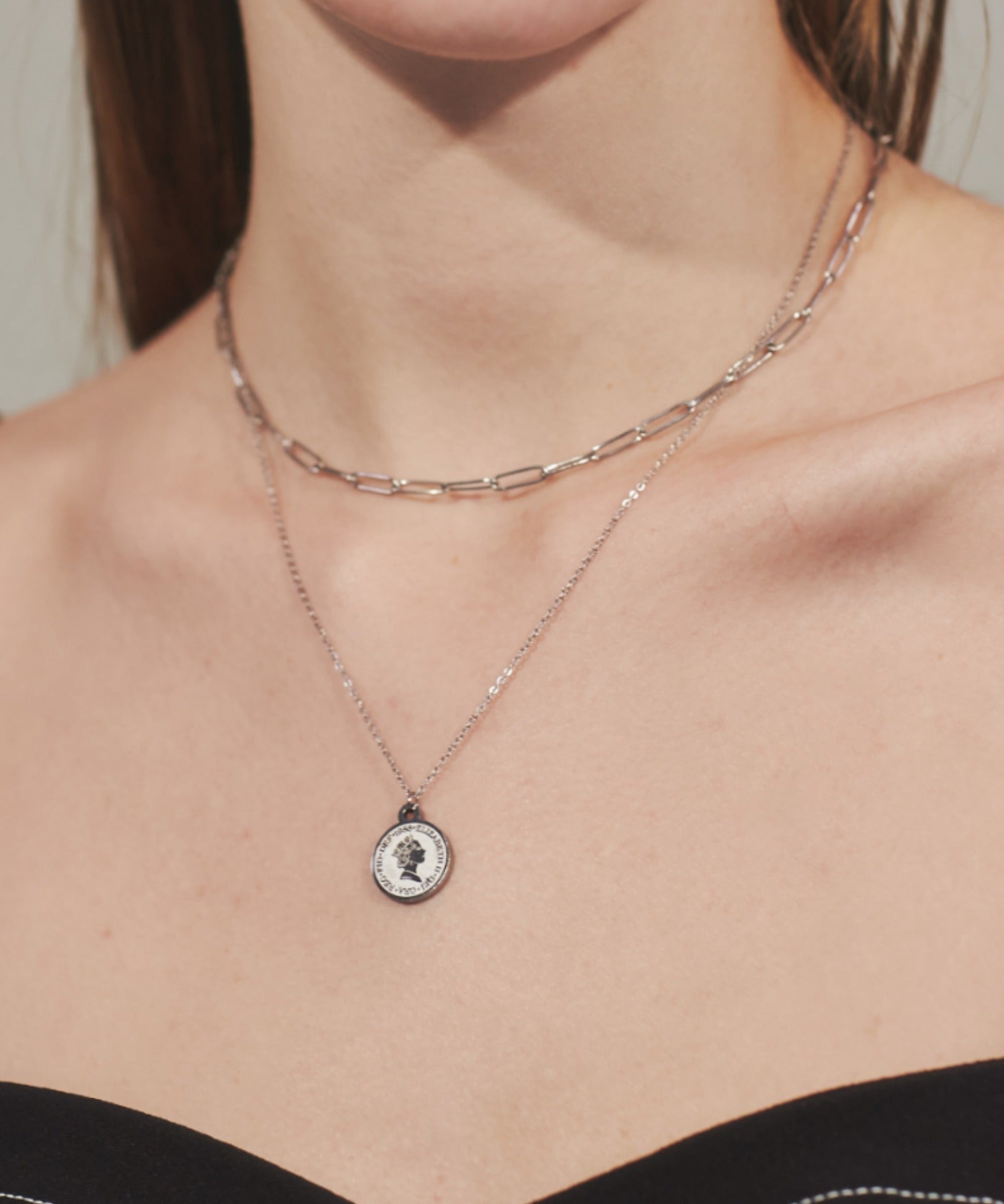 ciite' シーテ ネックレス 【 金属アレルギー対応 】 2連 エリザベス コインネックレス サージカルステンレス