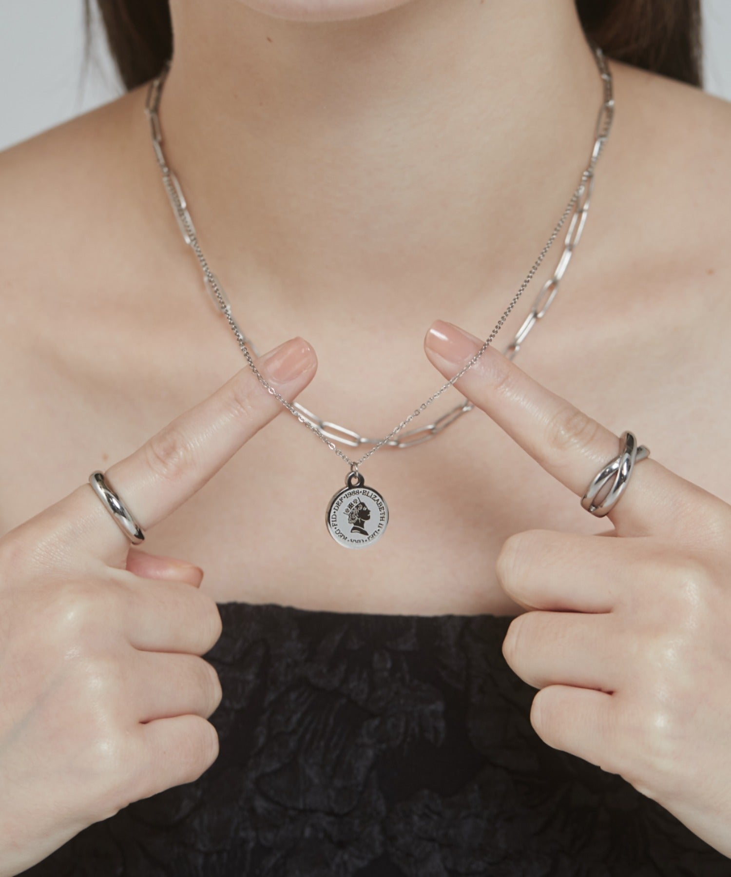 ciite' シーテ ネックレス 【 金属アレルギー対応 】 2連 エリザベス コインネックレス サージカルステンレス