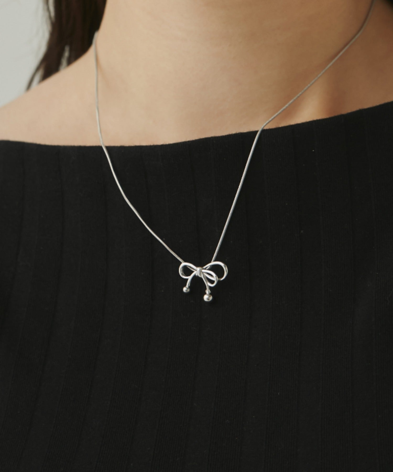 ciite' シーテ ネックレス 【 金属アレルギー対応 】 ミニリボンネックレス サージカルステンレス シルバー FREE