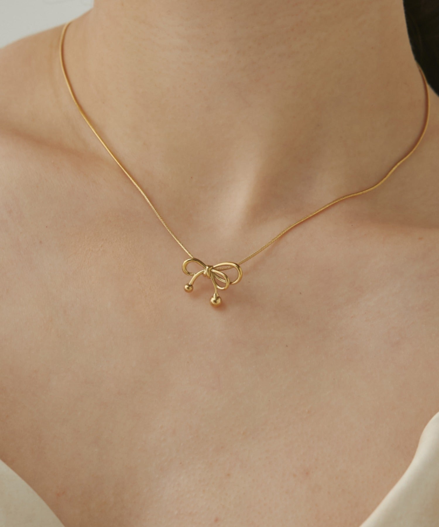 ciite' シーテ ネックレス 【 金属アレルギー対応 】 ミニリボンネックレス サージカルステンレス ゴールド FREE