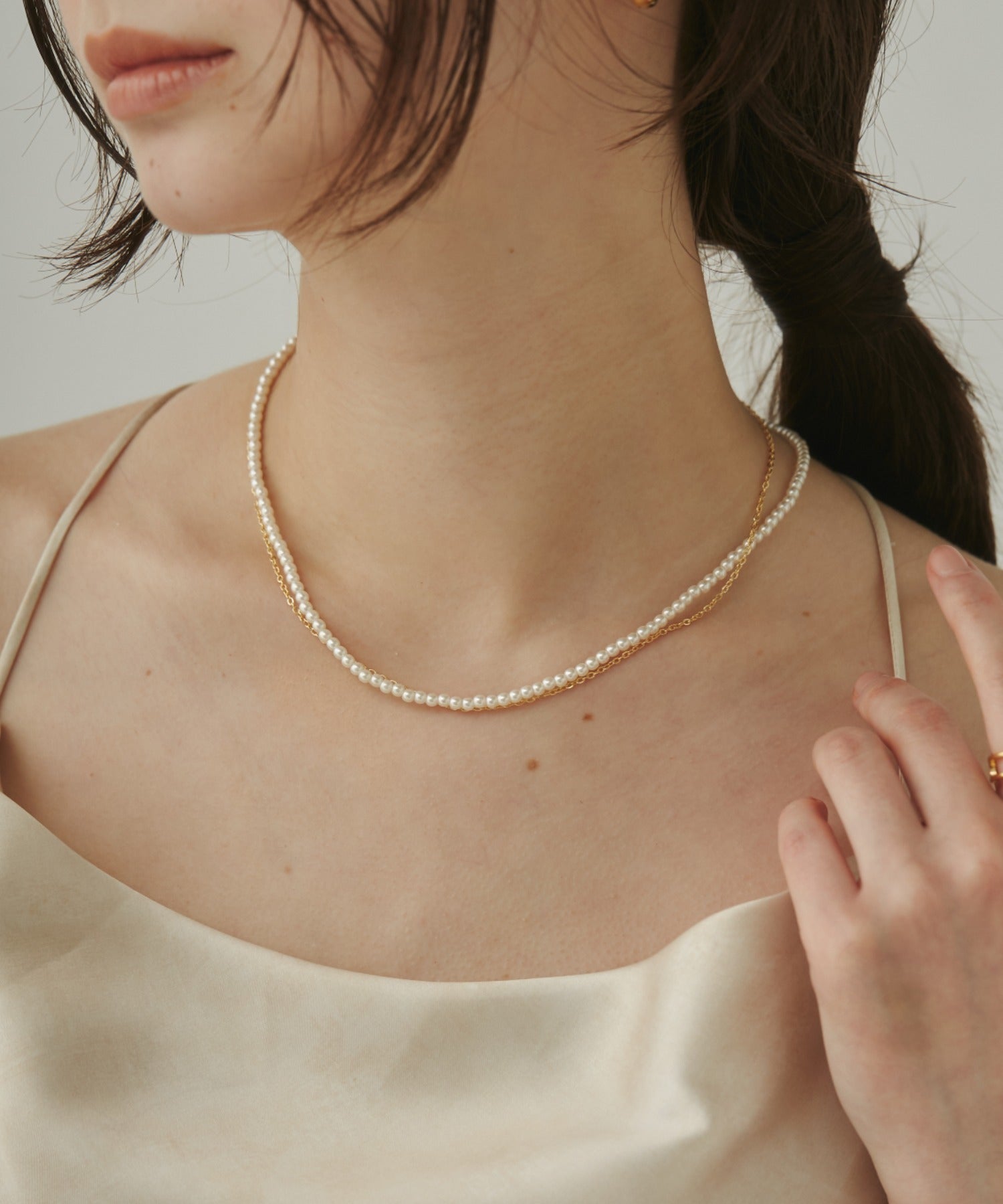 ciite' シーテ ネックレス 【 金属アレルギー対応 】 パール & シンプルチェーンネックレス 2セット サージカルステンレス