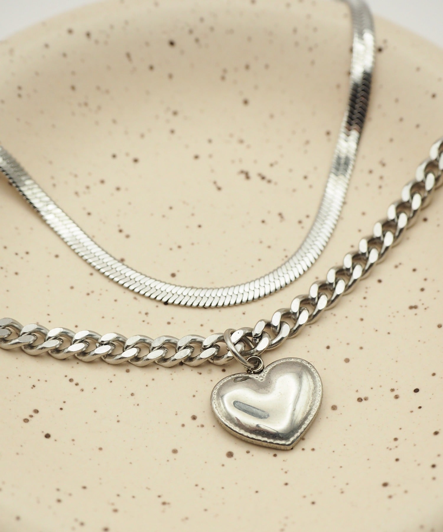 ciite' シーテ ネックレス 【 金属アレルギー対応 】 ハートネックレス & スネークチェーンネックレス 2セット サージカルステンレス