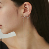 ciite' シーテ ピアス（両耳用） 【 金属アレルギー対応 】 チェーンリボンピアス サージカルステンレス (両耳用) シルバー FREE