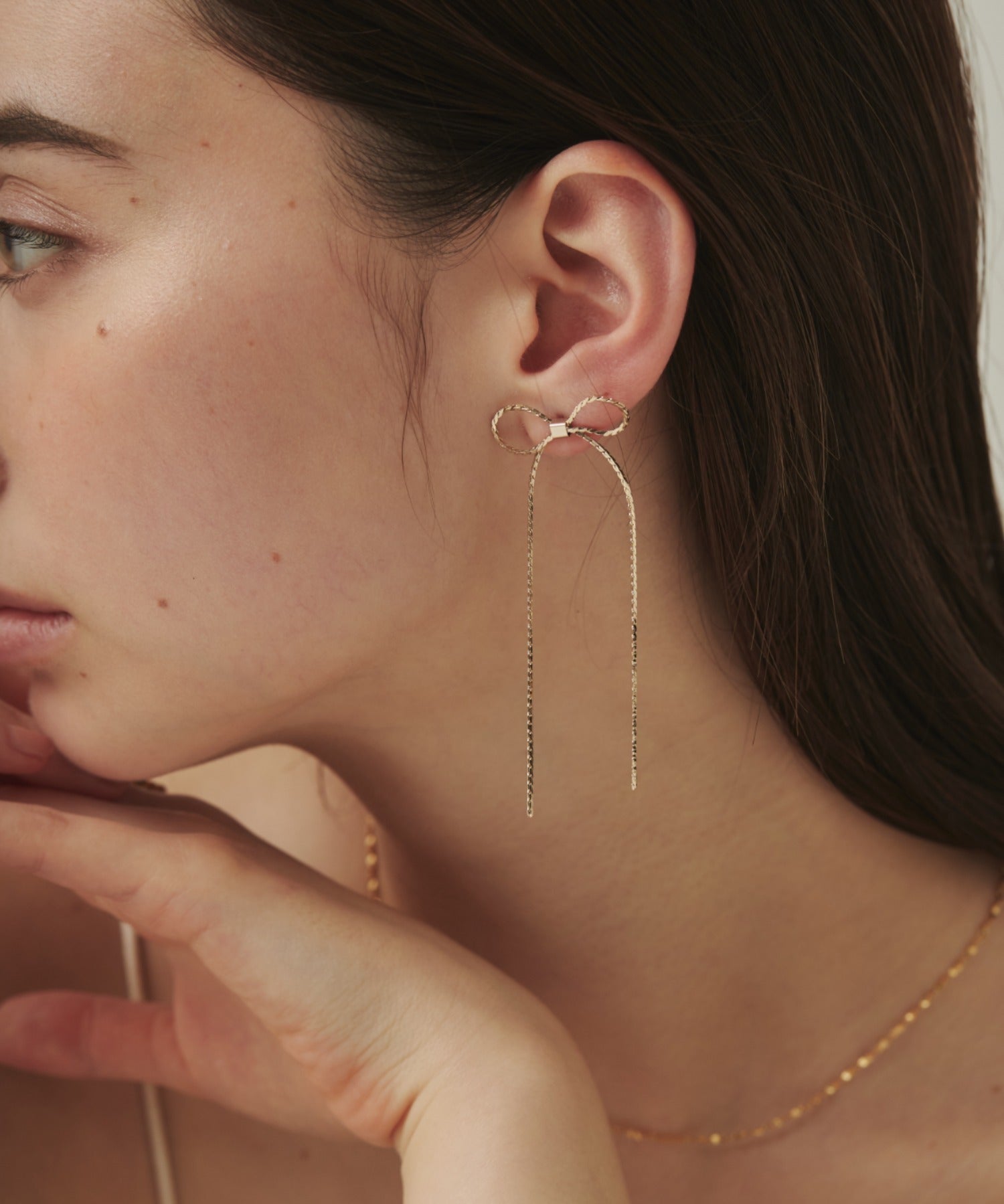 ciite' シーテ ピアス（両耳用） 【 金属アレルギー対応 】 チェーンリボンピアス サージカルステンレス (両耳用) ゴールド FREE