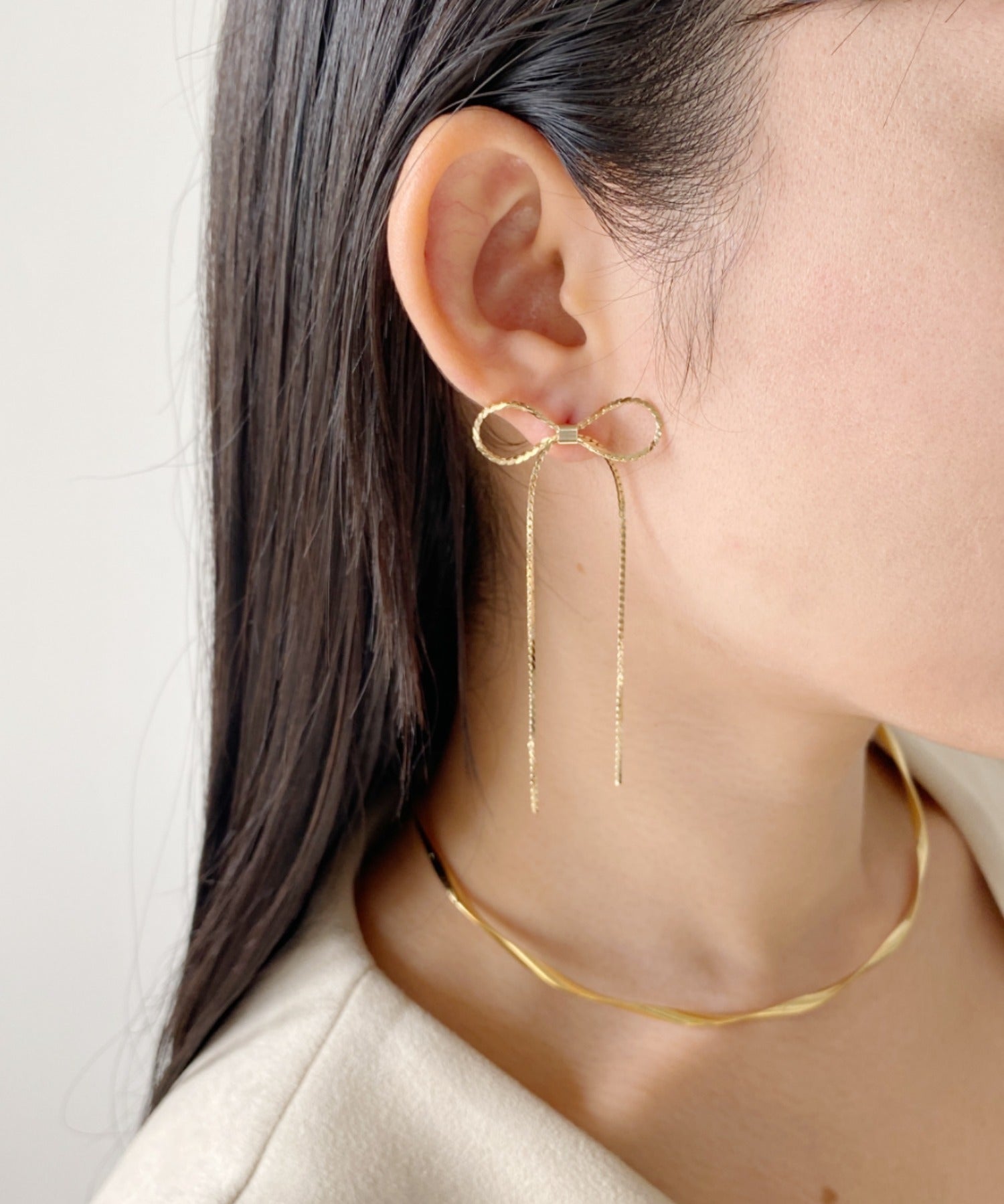 ciite' シーテ ピアス（両耳用） 【 金属アレルギー対応 】 チェーンリボンピアス サージカルステンレス (両耳用)