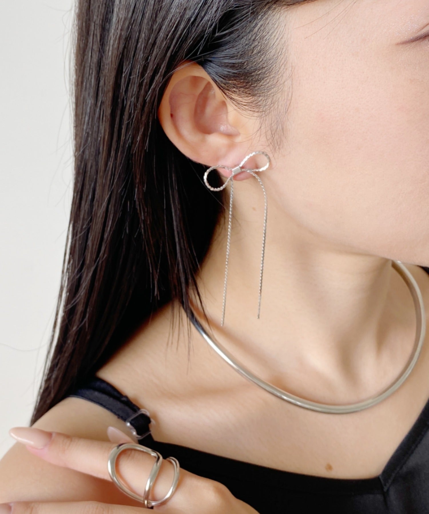 ciite' シーテ ピアス（両耳用） 【 金属アレルギー対応 】 チェーンリボンピアス サージカルステンレス (両耳用)