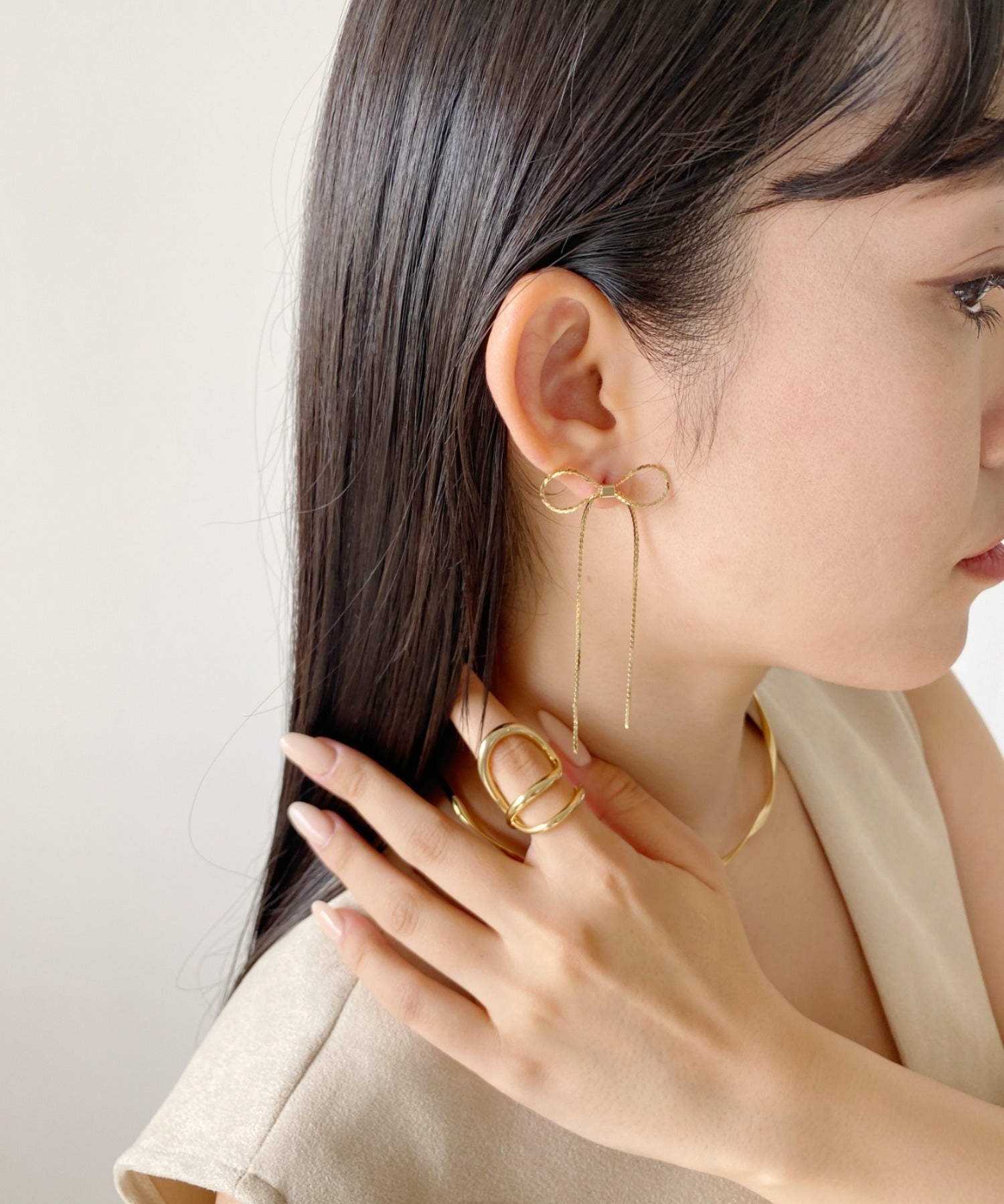 ciite' シーテ ピアス（両耳用） 【 金属アレルギー対応 】 チェーンリボンピアス サージカルステンレス (両耳用)