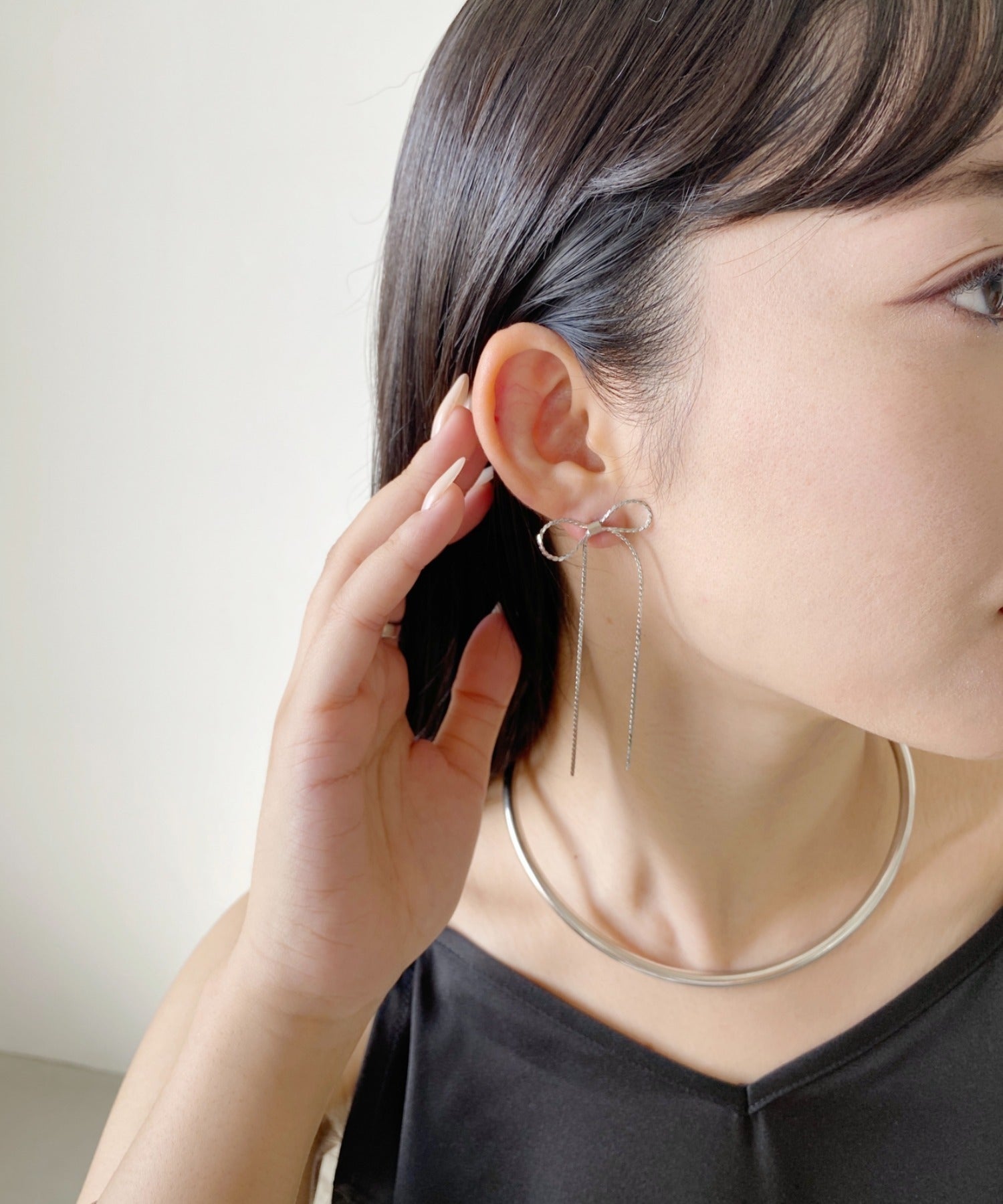 ciite' シーテ ピアス（両耳用） 【 金属アレルギー対応 】 チェーンリボンピアス サージカルステンレス (両耳用)