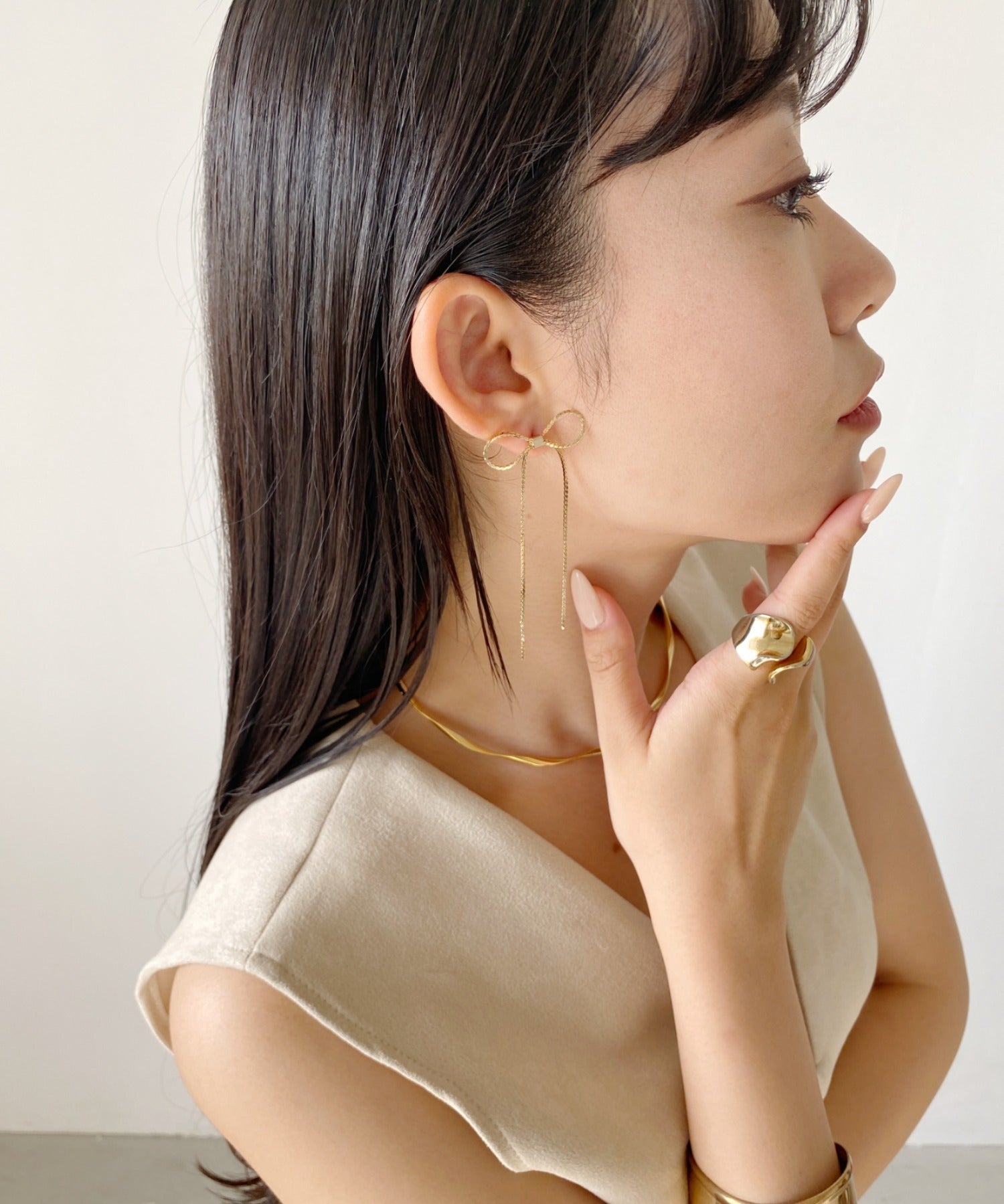 ciite' シーテ ピアス（両耳用） 【 金属アレルギー対応 】 チェーンリボンピアス サージカルステンレス (両耳用)