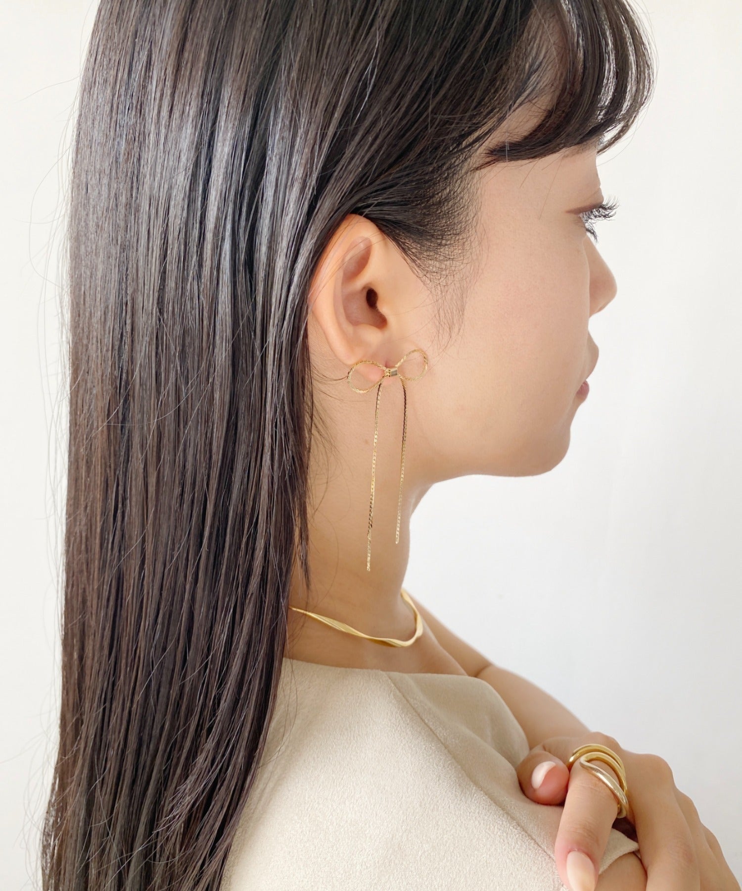 ciite' シーテ ピアス（両耳用） 【 金属アレルギー対応 】 チェーンリボンピアス サージカルステンレス (両耳用)