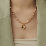 ciite' シーテ ネックレス ぷっくりメタルハート ＆ ボールチェーンネックレス ゴールド FREE