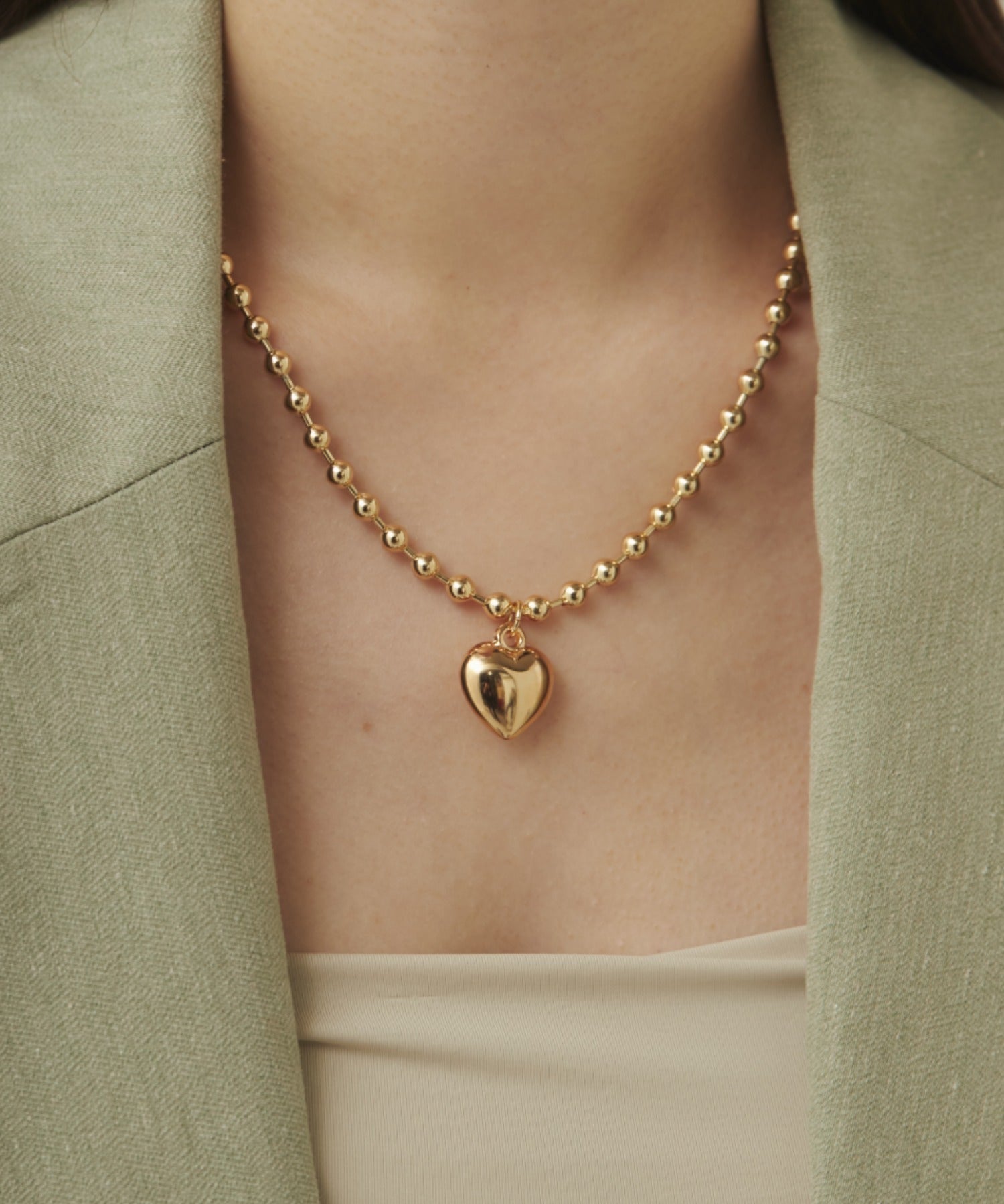 ciite' シーテ ネックレス ぷっくりメタルハート ＆ ボールチェーンネックレス ゴールド FREE