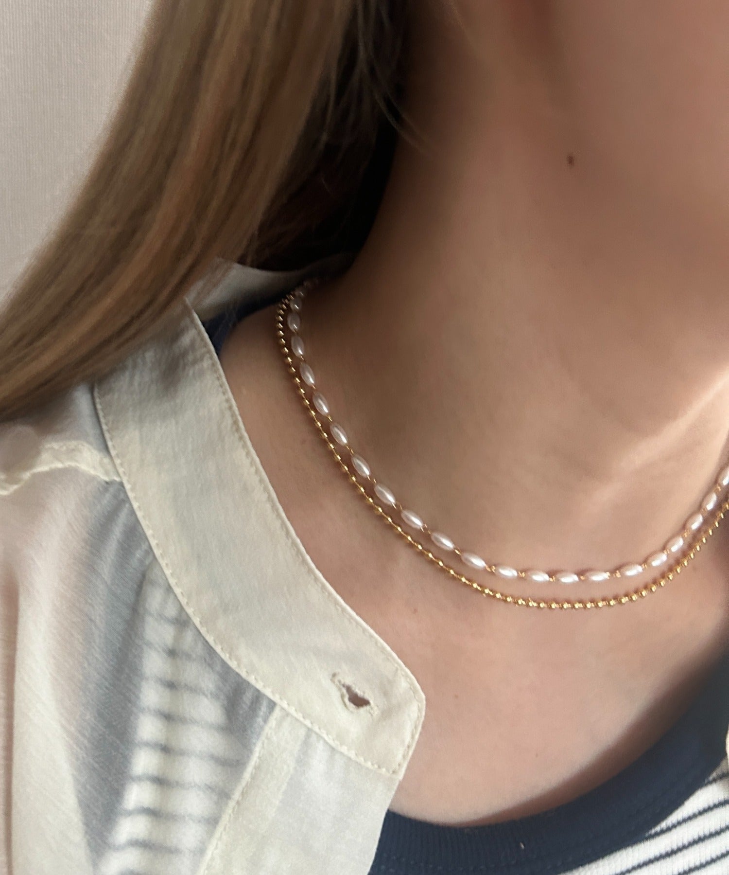 ciite' シーテ ネックレス 【 金属アレルギー対応 】 ラウンドパール×ボールチェーン レイヤードネックレス サージカルステンレス