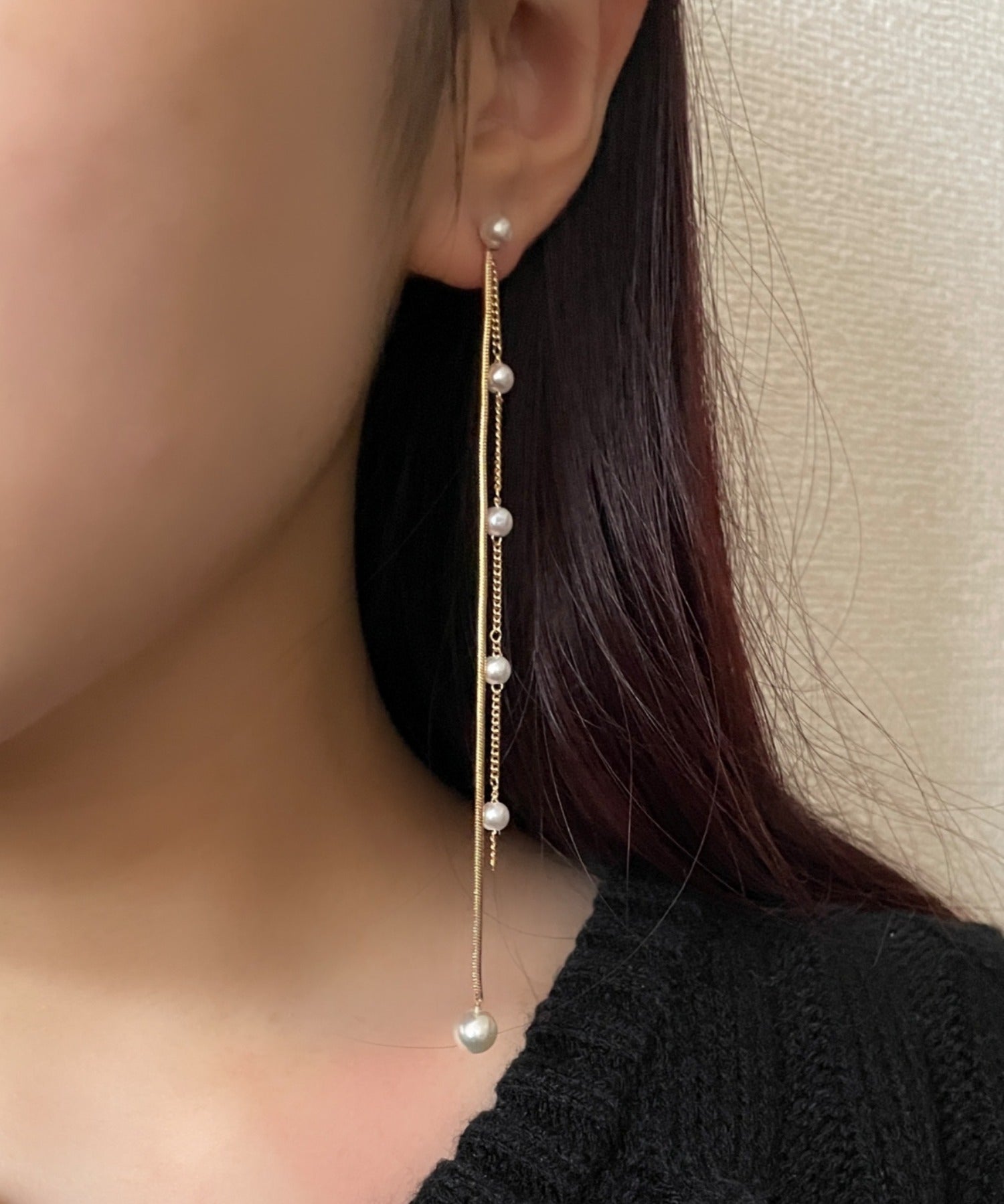 ciite' シーテ ピアス（両耳用） パール & ロングチェーン ドロップピアス (両耳用)