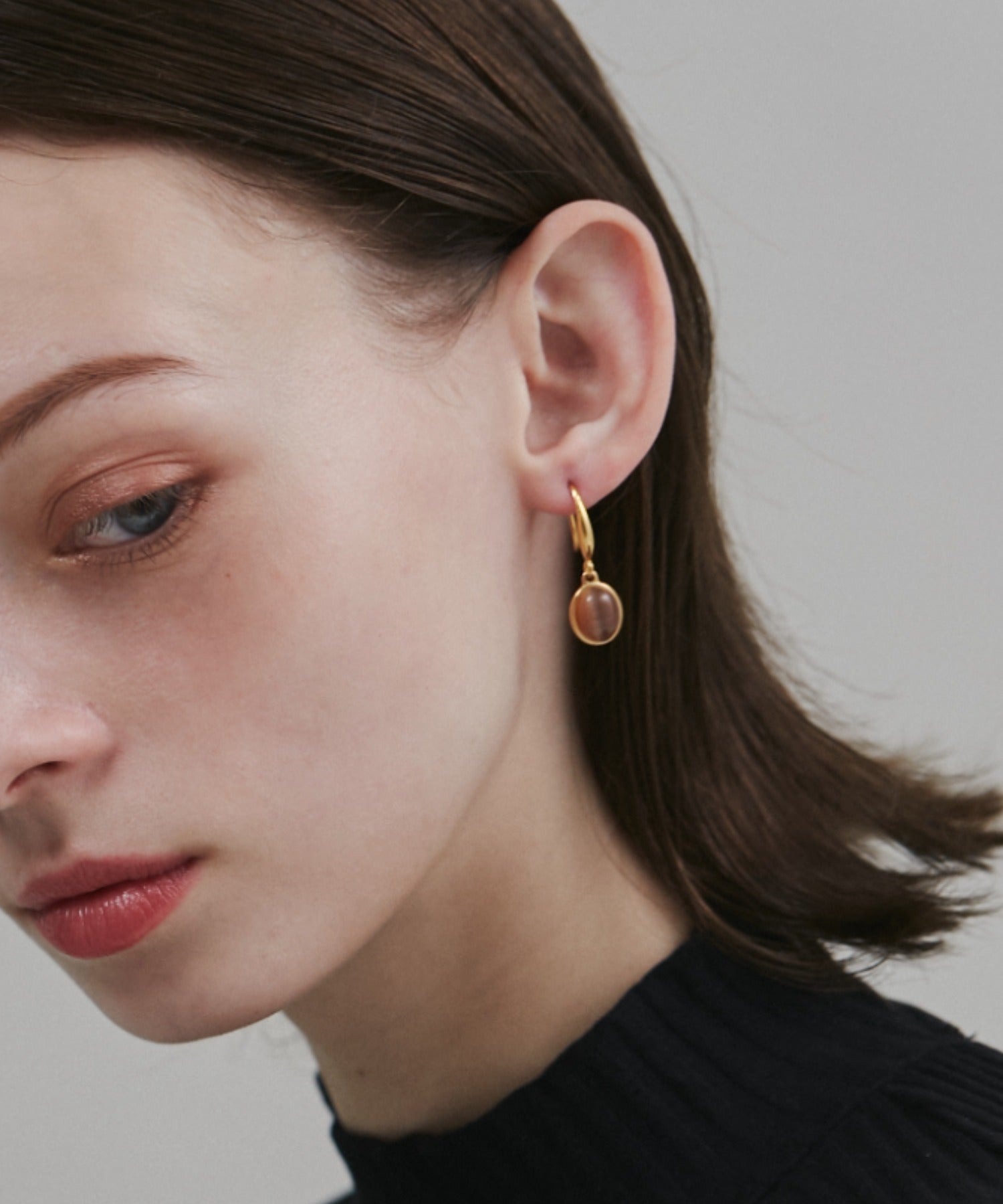 ciite' シーテ ピアス（両耳用） 【 金属アレルギー対応 】 オーバルストーン フックピアス サージカルステンレス (両耳用) ブラウン FREE