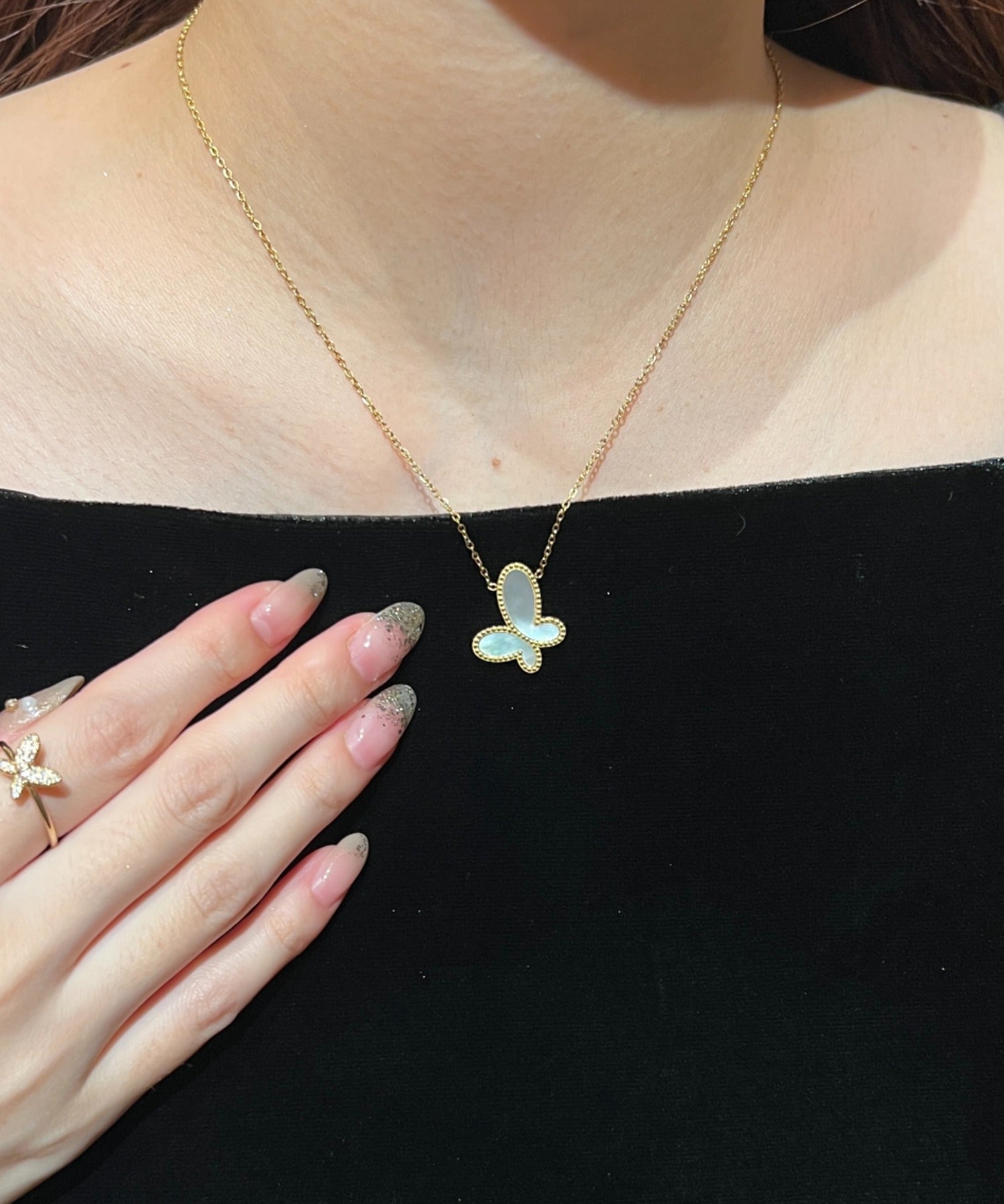 ciite' シーテ ネックレス 【 金属アレルギー対応 】 shell butterfly necklace サージカルステンレス 316L ゴールド FREE