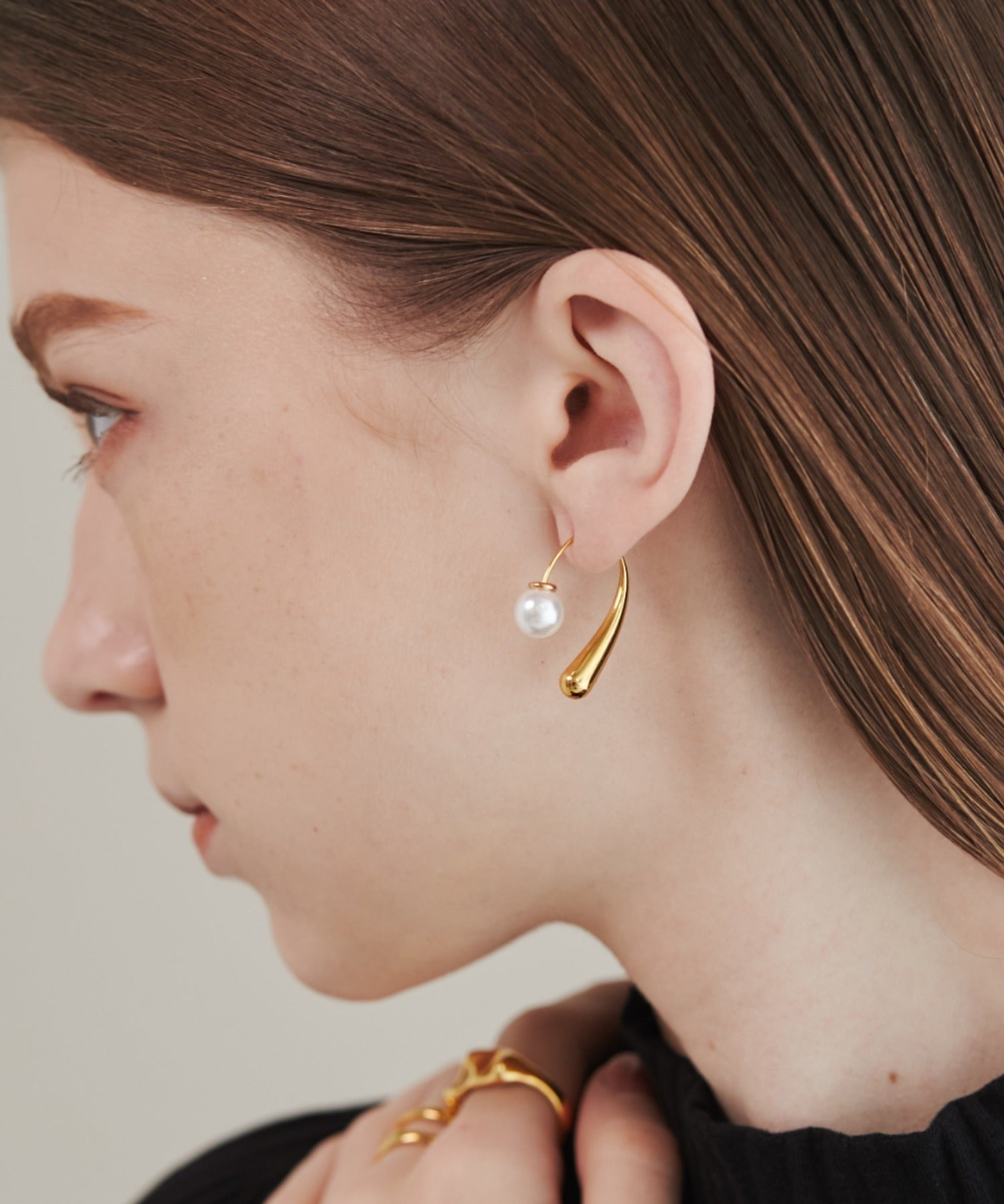 ciite' シーテ ピアス（両耳用） 【 金属アレルギー対応 】 パールフックピアス サージカルステンレス (両耳用) ゴールド FREE