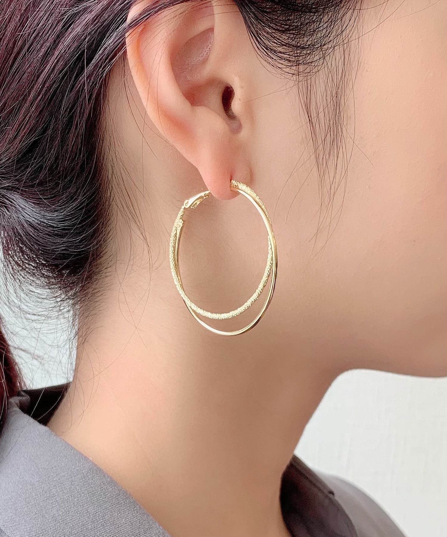 ciite' シーテ ピアス（両耳用） 【金属アレルギー対応】 大ぶりグリッターフープピアス (両耳用) サージカルステンレス ゴールド FREE