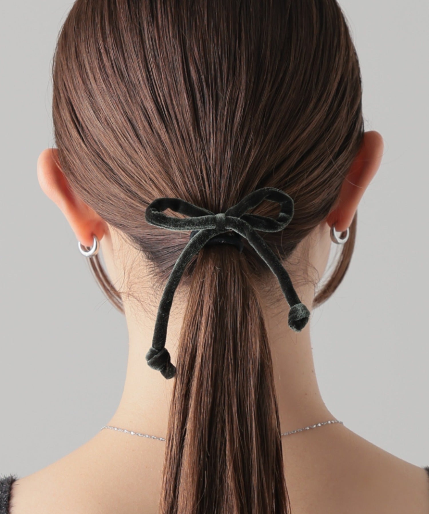 ciite' シーテ ヘアゴム ベルベット風リボン ヘアゴム カーキ FREE