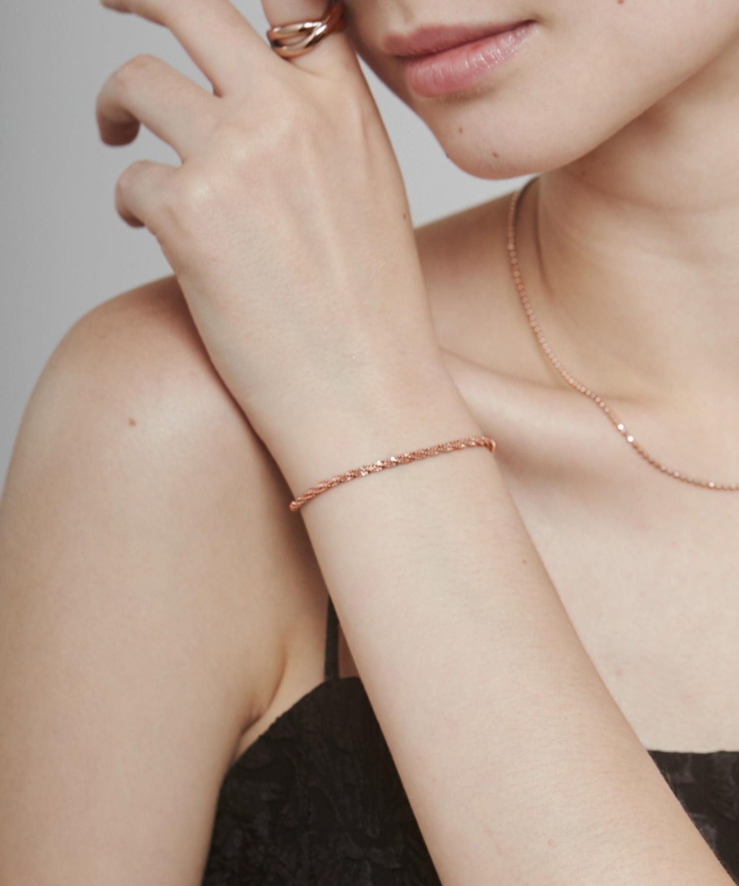 ciite' シーテ ブレスレット 【 金属アレルギー対応 】 グリッターチェーンブレスレット サージカルステンレス ピンクゴールド FREE