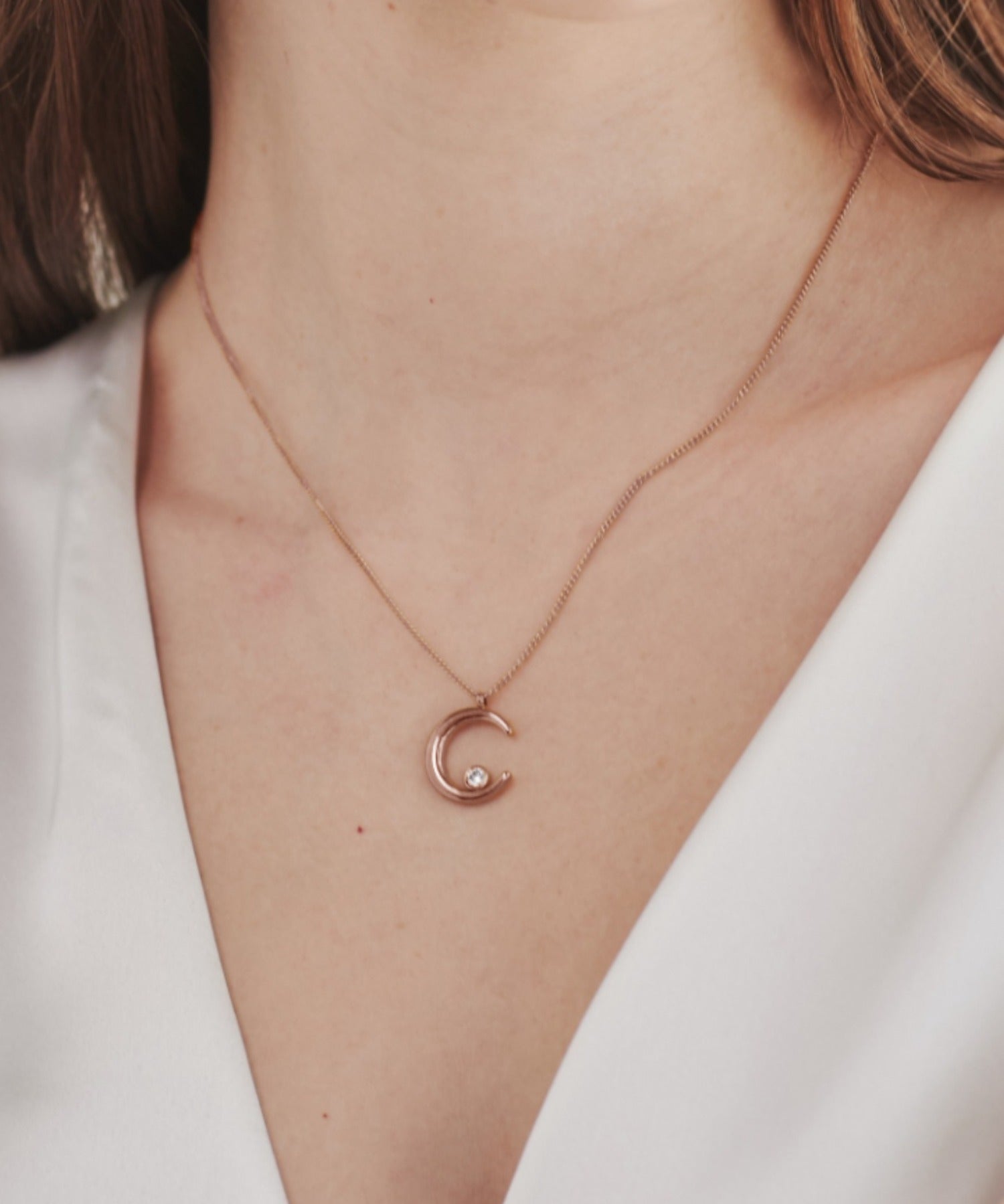 ciite' シーテ ネックレス 【 金属アレルギー対応 】 ムーンビジューネックレス サージカルステンレス ピンクゴールド FREE