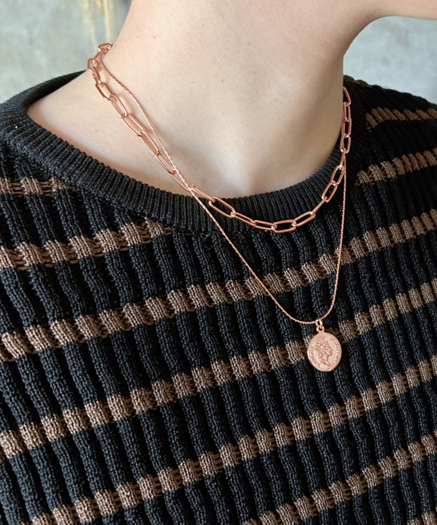 ciite' シーテ ネックレス コインペンダント レイヤードネックレス ピンクゴールド FREE