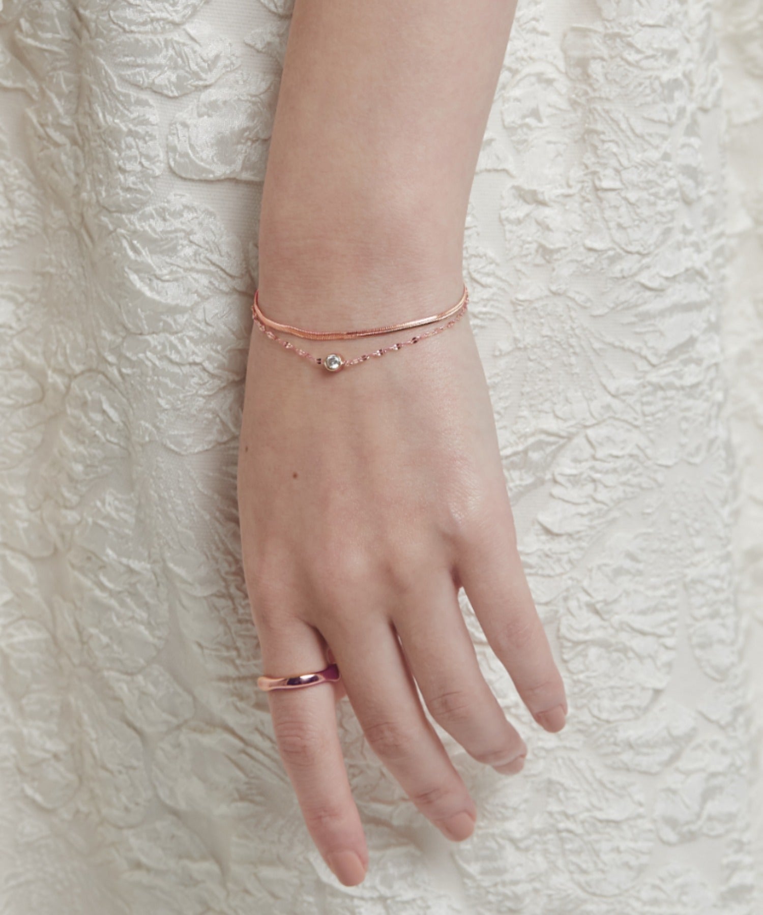 ciite' シーテ ブレスレット 【 金属アレルギー対応 】 2連ビジューチェーンブレスレット サージカルステンレス ピンクゴールド FREE