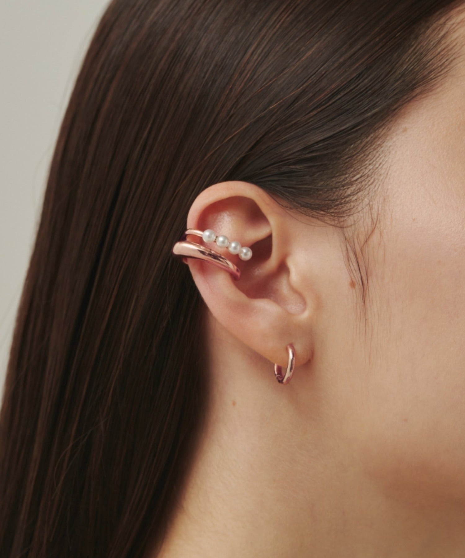 ciite' シーテ イヤーカフ 【 金属アレルギー対応 】ミニパールイヤーカフ サージカルステンレス ピンクゴールド FREE