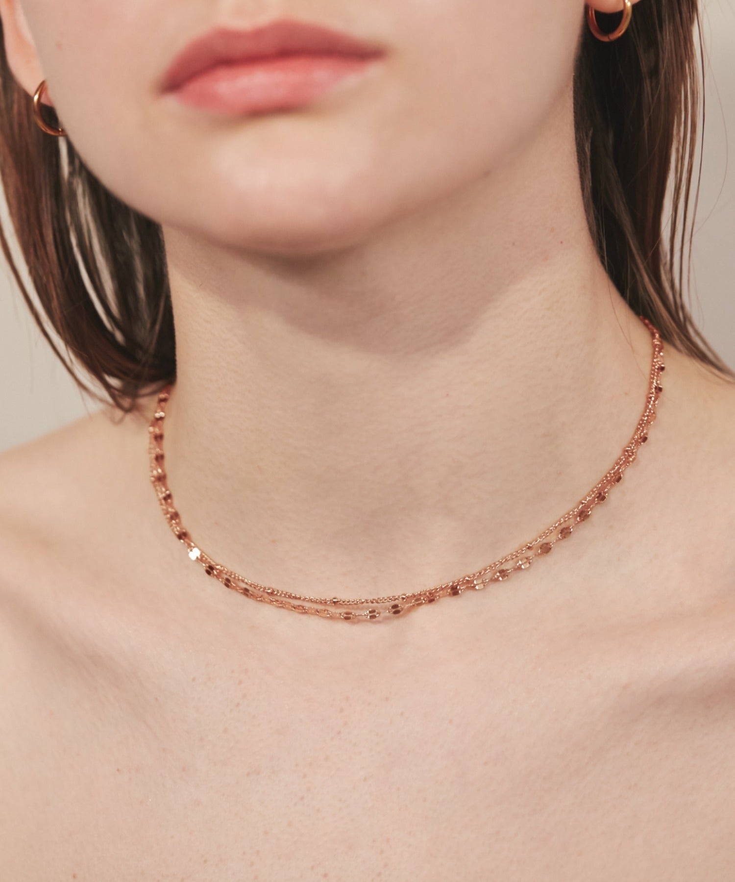 ciite' シーテ ネックレス 【 金属アレルギー対応 】 2連チェーンネックレス サージカルステンレス ピンクゴールド FREE