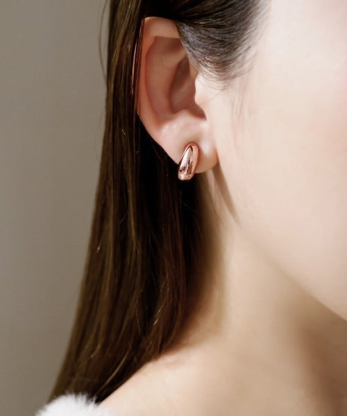 ciite' シーテ イヤリング 【 金属アレルギー対応 】 メタル ぷっくり クリップイヤリング サージカルステンレス (両耳用) ピンクゴールド FREE