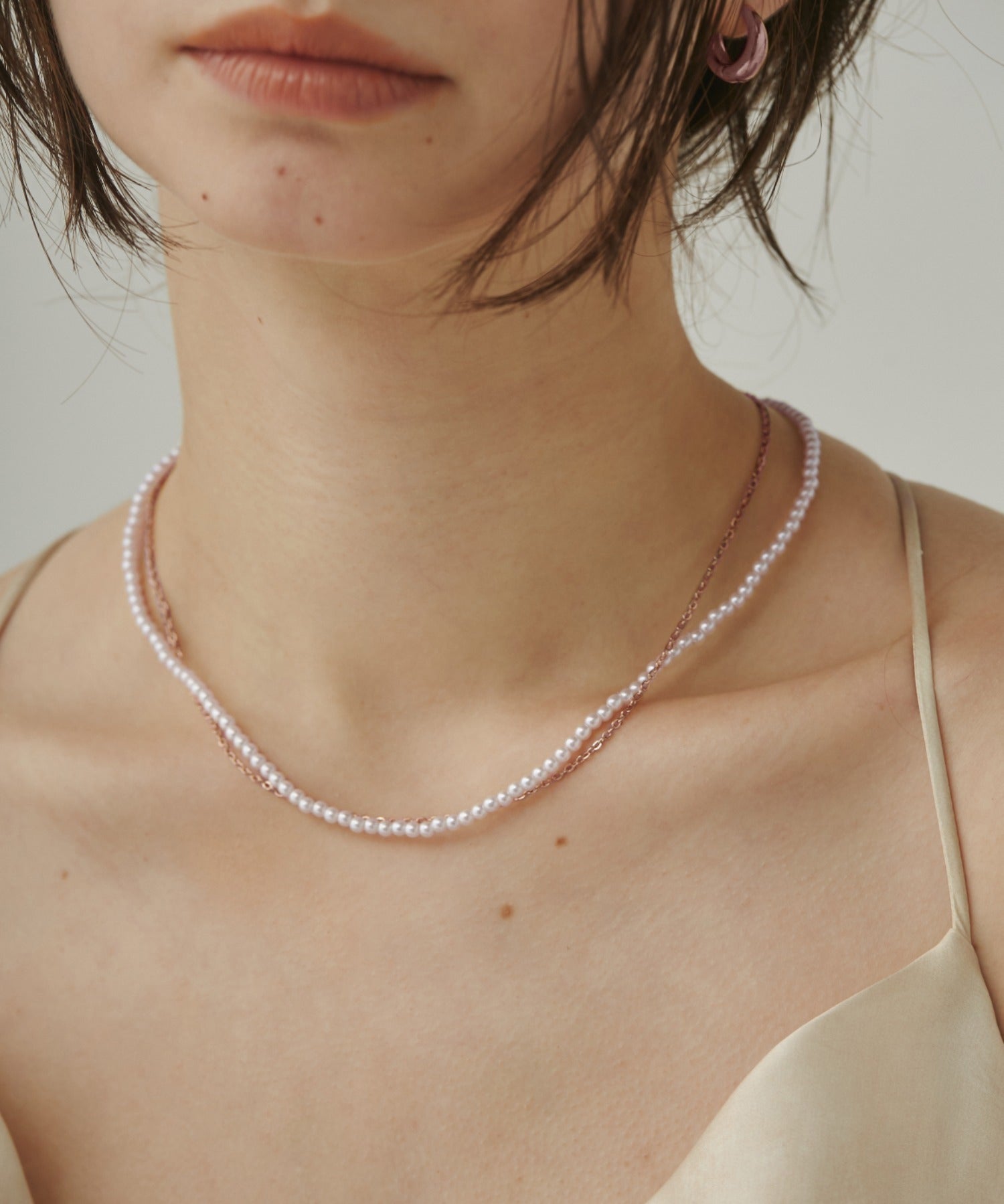 ciite' シーテ ネックレス 【 金属アレルギー対応 】 パール & シンプルチェーンネックレス 2セット サージカルステンレス ピンクゴールド FREE