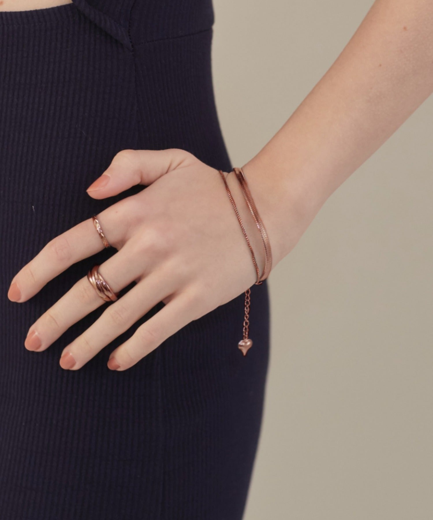 ciite' シーテ ブレスレット 【 金属アレルギー対応 】 2連スネークチェーンブレスレット サージカルステンレス ピンクゴールド FREE