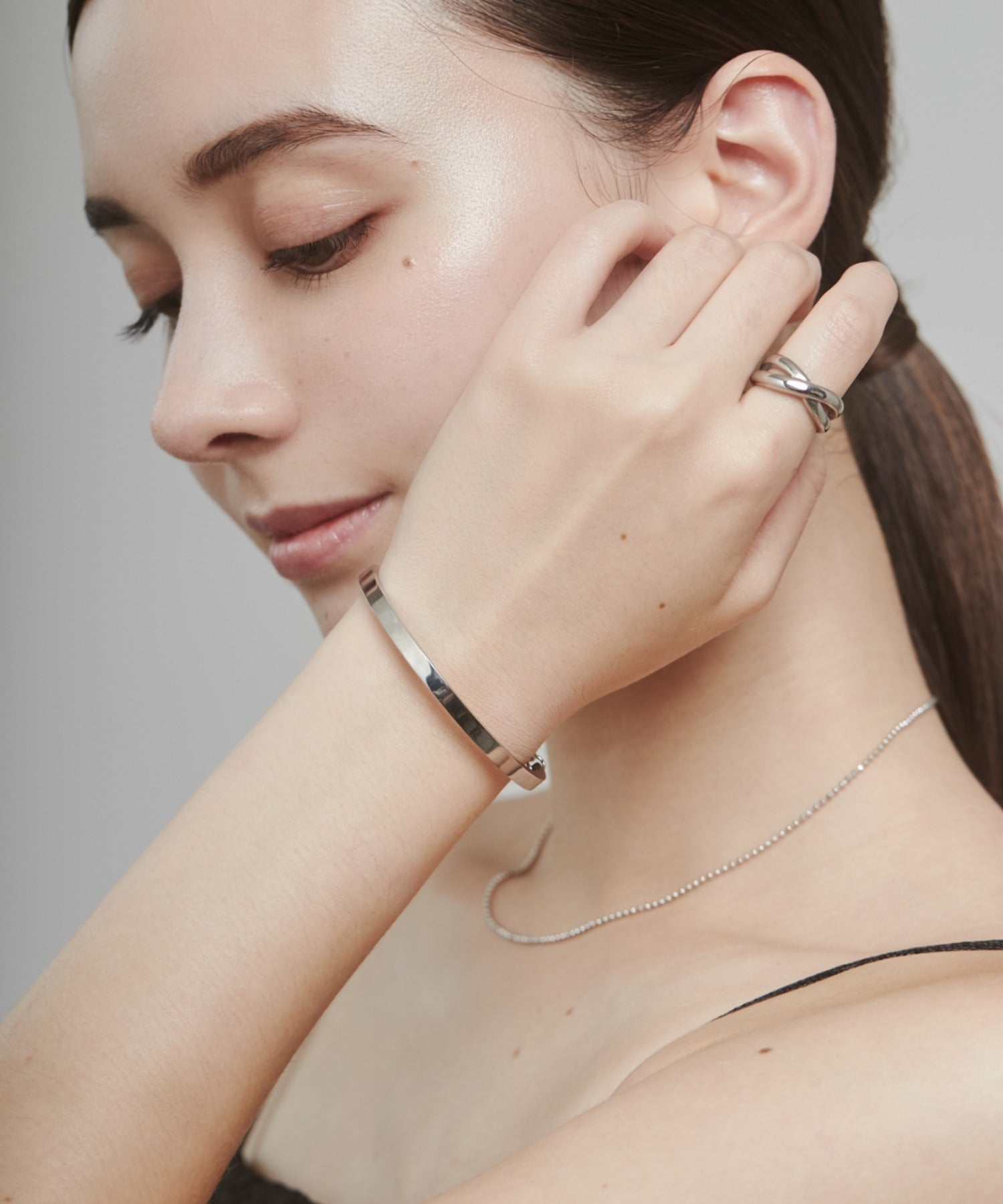 ciite' シーテ ブレスレット 【 金属アレルギー対応 】 ハートビジュー シンプルブレスレット / バングル サージカルステンレス シルバー FREE