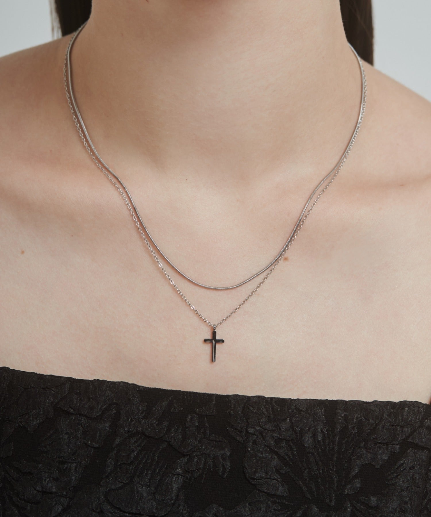 ciite' シーテ ネックレス 【 金属アレルギー対応 】 クロス & シンプル 2連ネックレス サージカルステンレス シルバー FREE