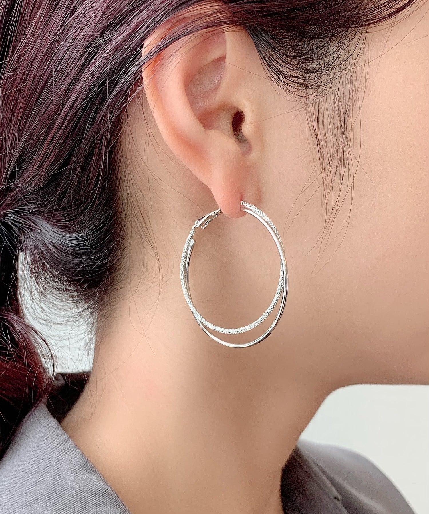 ciite' シーテ ピアス（両耳用） 【金属アレルギー対応】 大ぶりグリッターフープピアス (両耳用) サージカルステンレス シルバー FREE