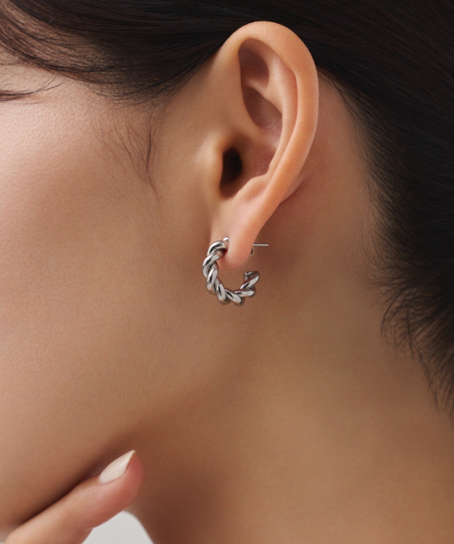 ciite' シーテ ピアス（両耳用） 【 金属アレルギー対応 】 ねじりフープピアス サージカルステンレス (両耳用) シルバー FREE