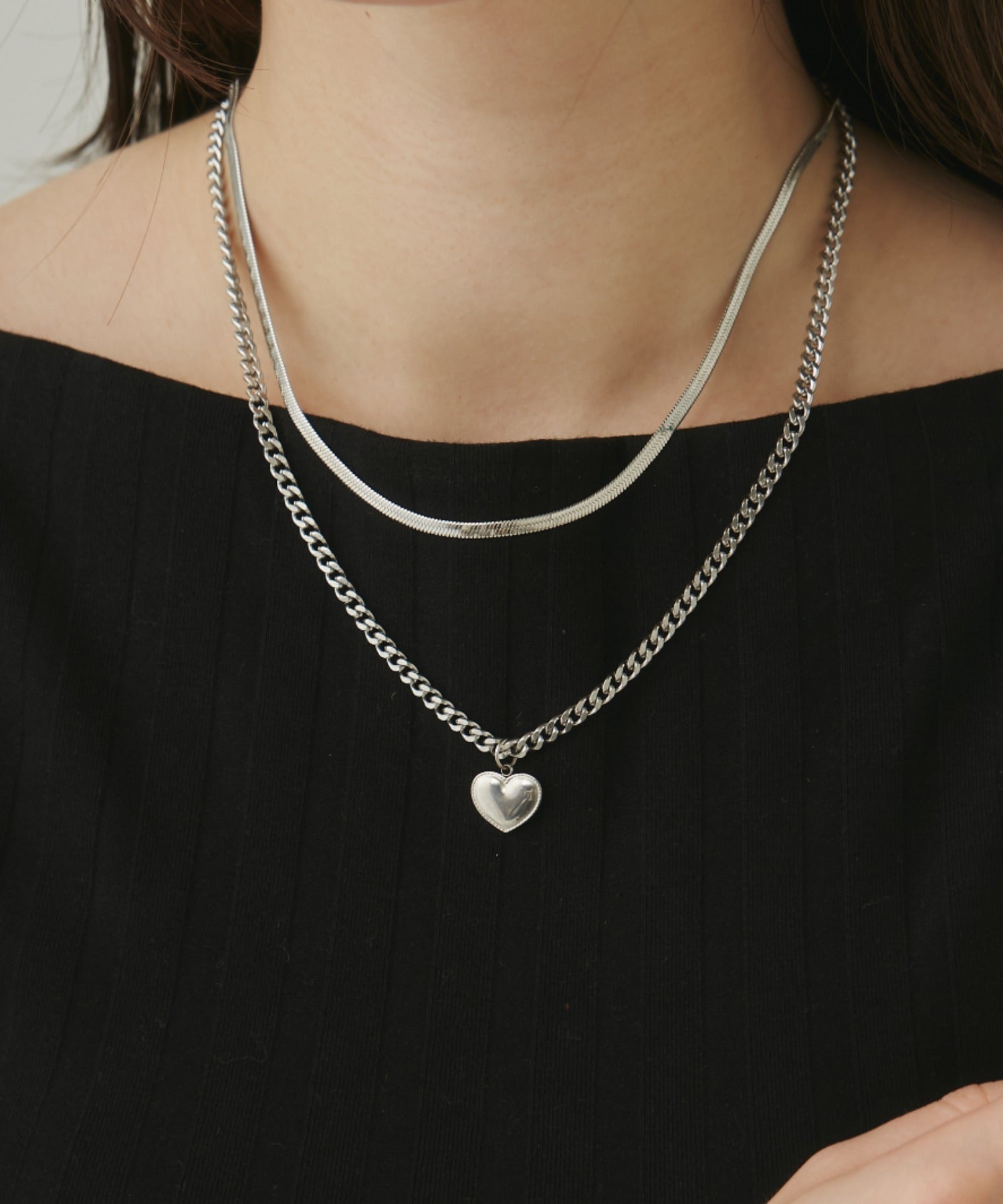 ciite' シーテ ネックレス 【 金属アレルギー対応 】 ハートネックレス & スネークチェーンネックレス 2セット サージカルステンレス シルバー FREE