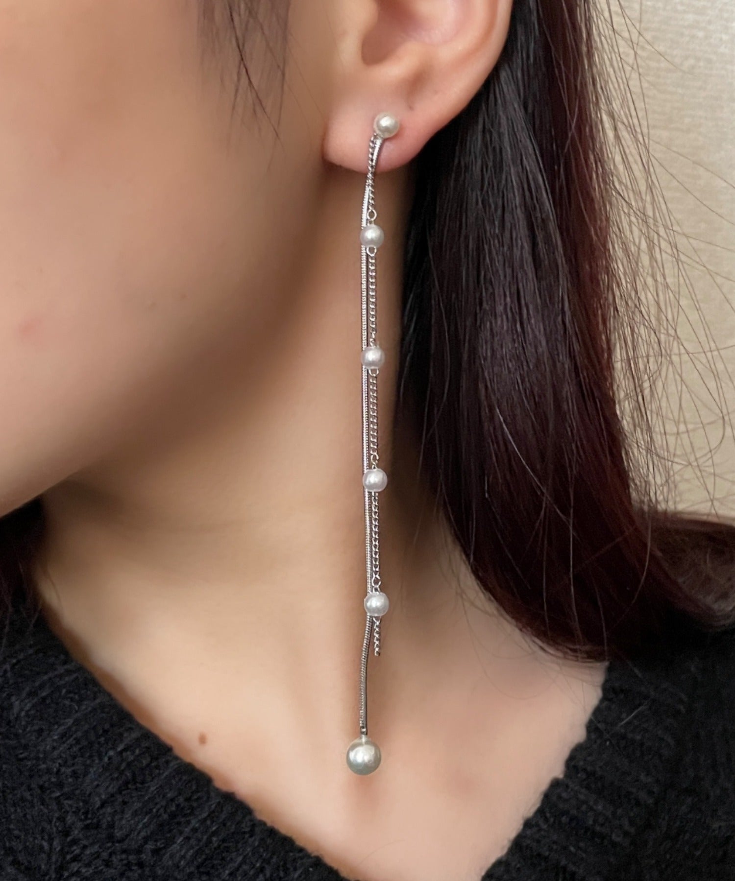 ciite' シーテ ピアス（両耳用） パール & ロングチェーン ドロップピアス (両耳用)