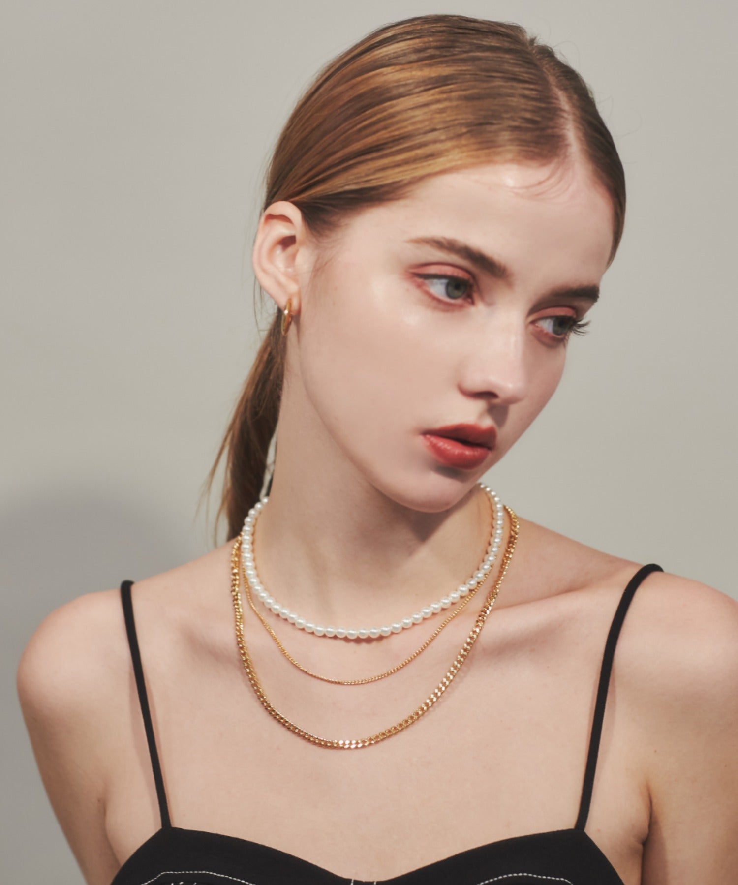 ciite' シーテ ネックレス 【 金属アレルギー対応 】3連パールチェーンネックレス サージカルステンレス 38～43cm, 40～45cm